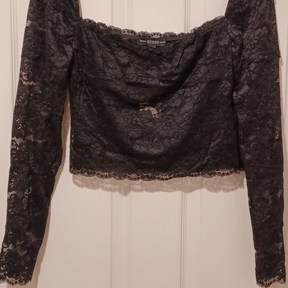 GUESS SHEER LACE LONG SLEEVE CROP TOPSIZE SMALL92% POLYESTER,  8% ELASTANE - Picture 3 of 8